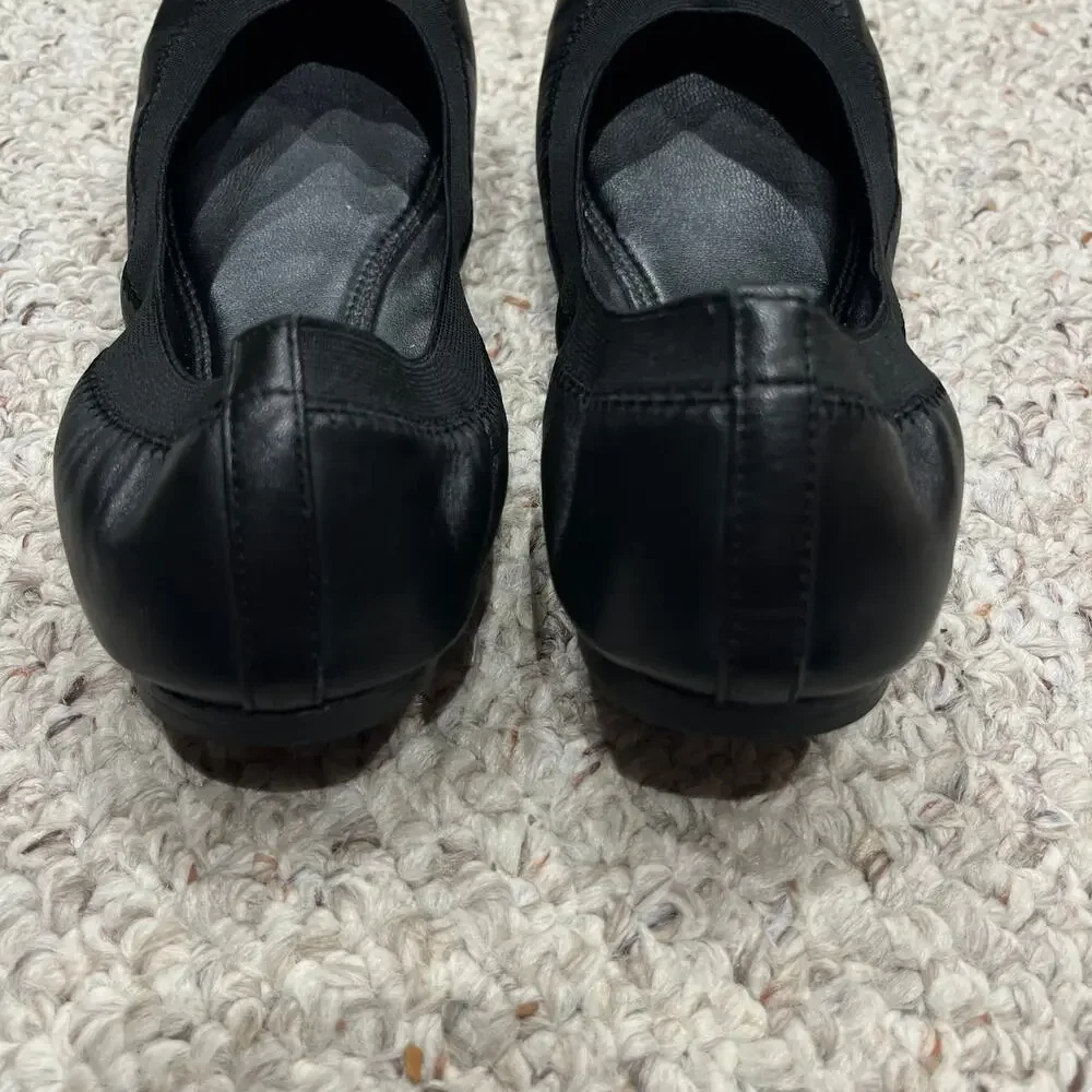 Tory Burch Black Leather & Patent Toe Logo Ballet Flats